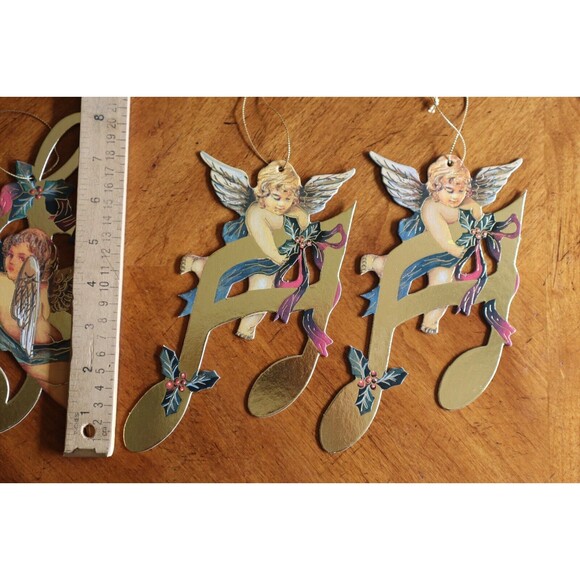 Lot 6x Victorian Die Cut Out Christmas Ornament Angel Cherub Musical Note Bows - Picture 4 of 12